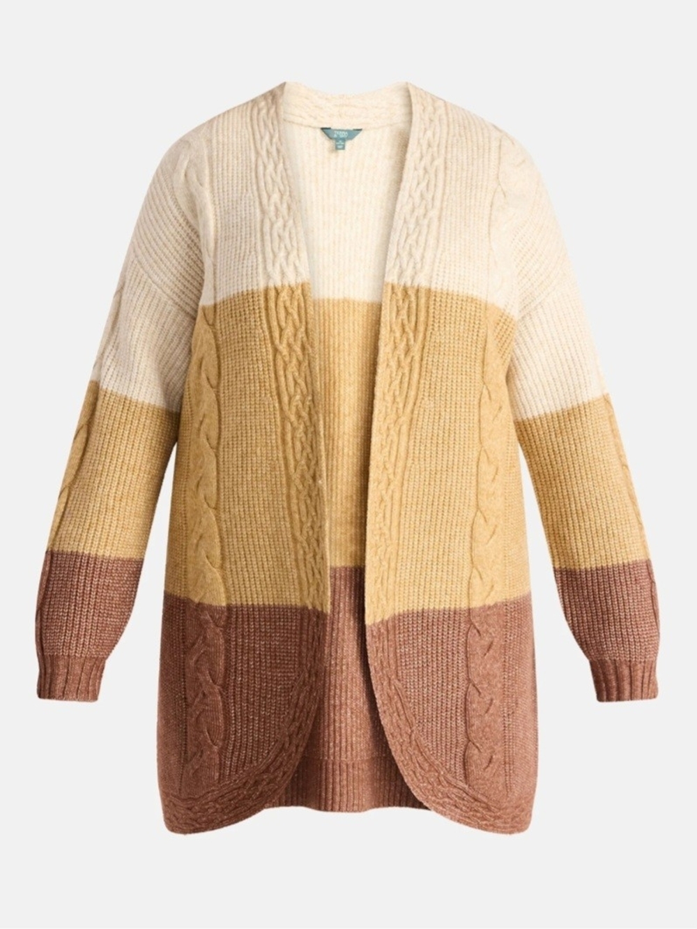Terra & Sky Cream, Mustard & Brown Cable Knit Open Cardigan
